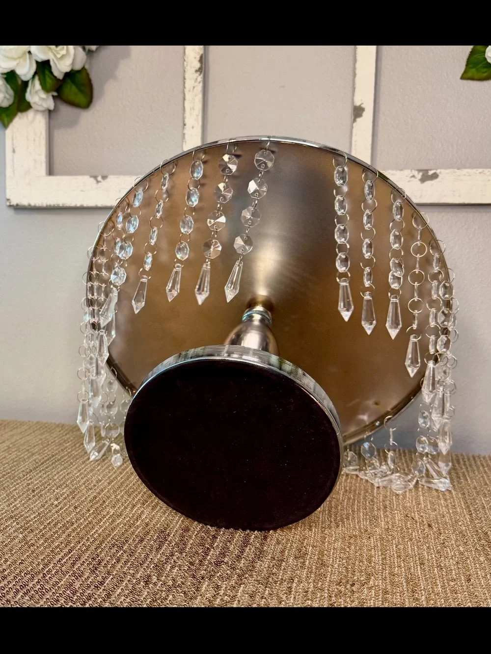 🌸Silver & Crystal Cake Stand with Crystal Drops💎🎂